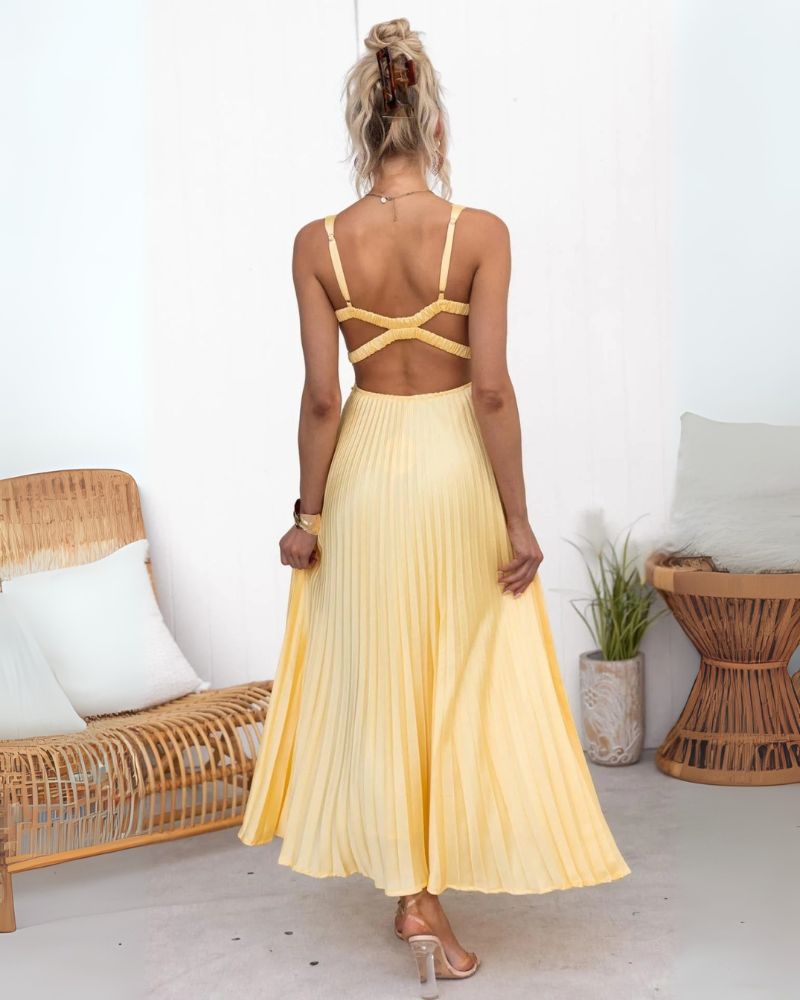 ABIAN – Robe Longue Plissée à Col en V
