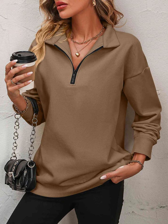 Sweat-shirt à Fermeture Éclair avec Épaules Tombantes
