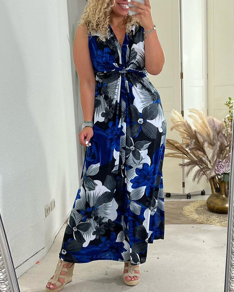 Svea | Robe sans manches et dos avec fronces et imprimé floral