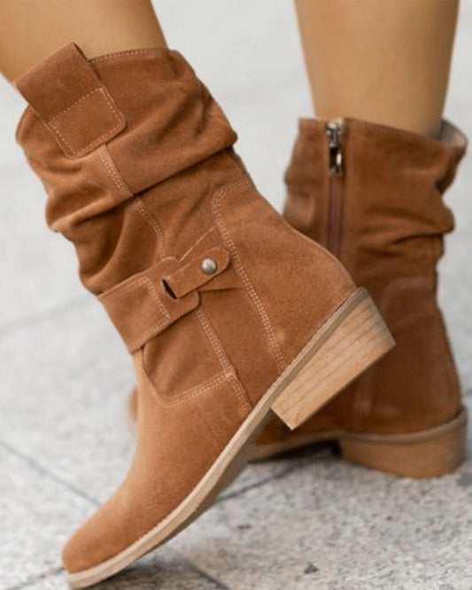 Xena | Bottines en daim à talon bas avec fermeture zippée confort pour femme