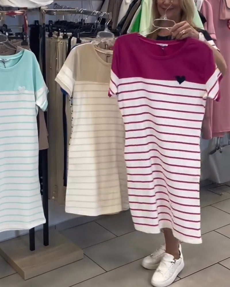 Abito Collo Tondo Casual Striato
