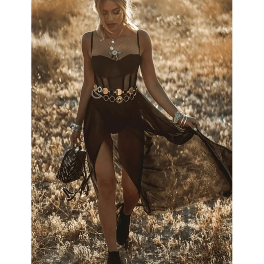 Yamileth | Robe Longue Femme à Bretelles Fines et Fente Haute