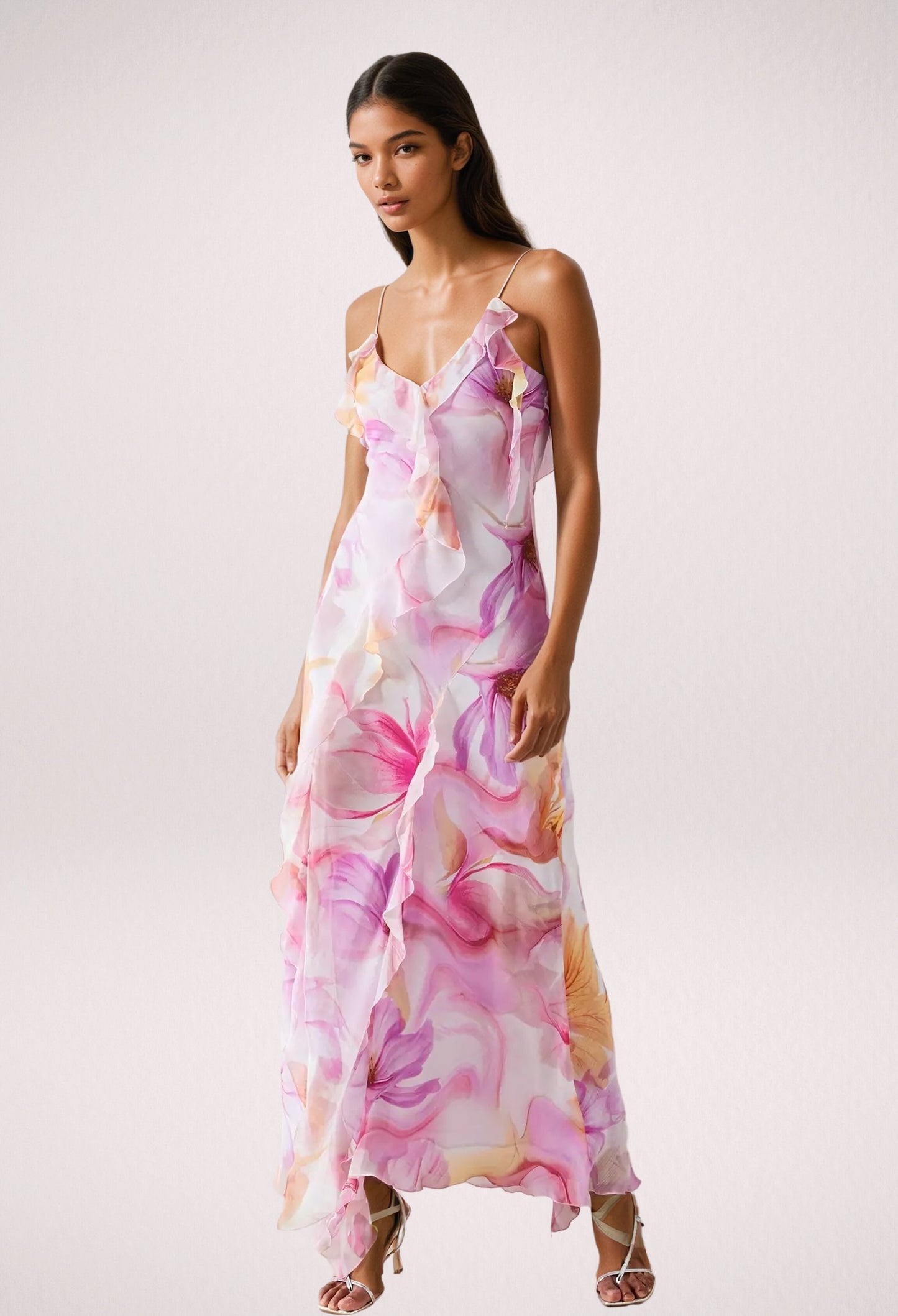 Nylah | Robe Maxi à Volants Fleuries