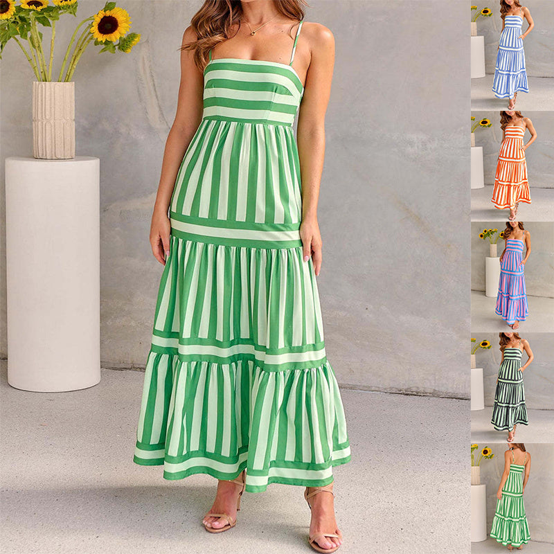 Marisol | Robe longue à rayures avec bretelles spaghetti et poches