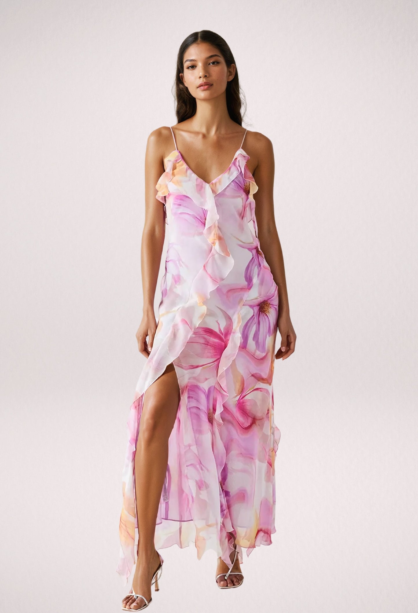 Nylah | Robe Maxi à Volants Fleuries