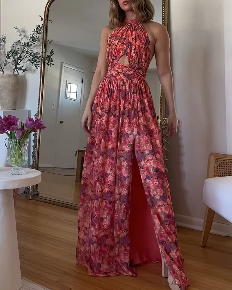 Isa Luna | Robe longue sans manches avec motif floral