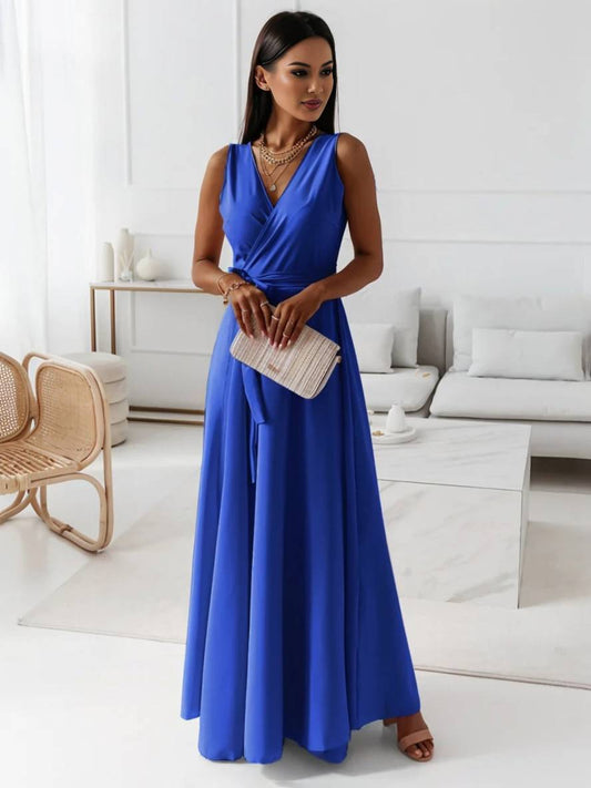 MILOU – Robe Femme Longue à Nœud Col V