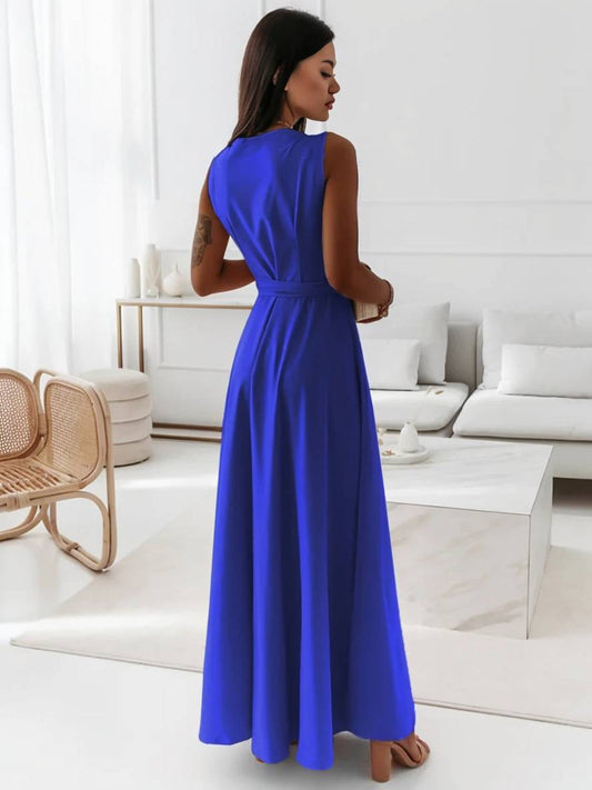 MILOU – Robe Femme Longue à Nœud Col V