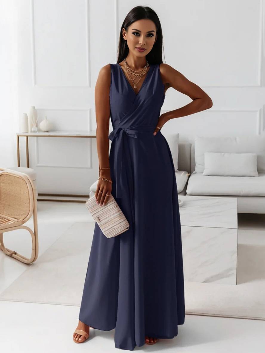 MILOU – Robe Femme Longue à Nœud Col V