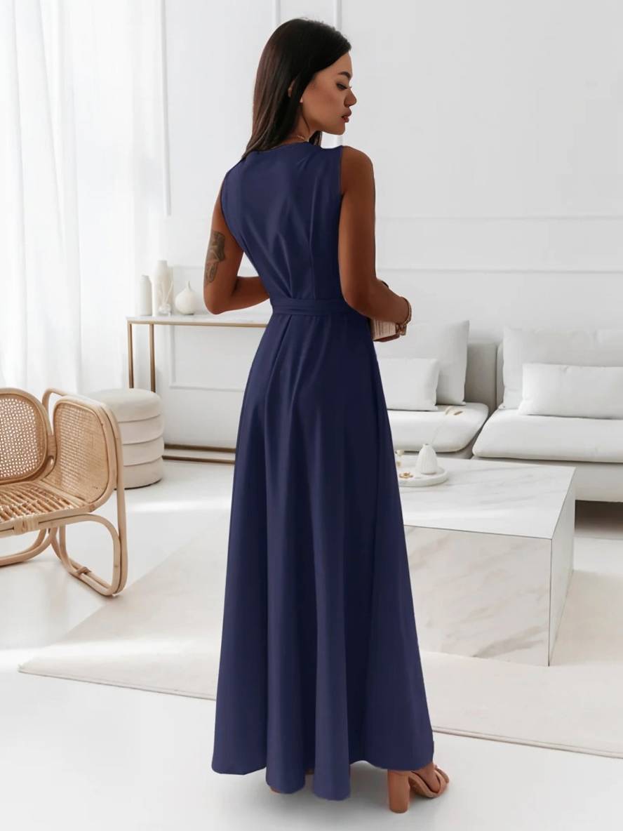 MILOU – Robe Femme Longue à Nœud Col V