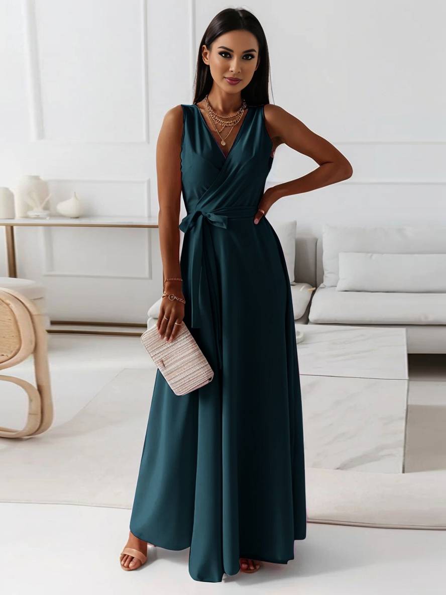 MILOU – Robe Femme Longue à Nœud Col V