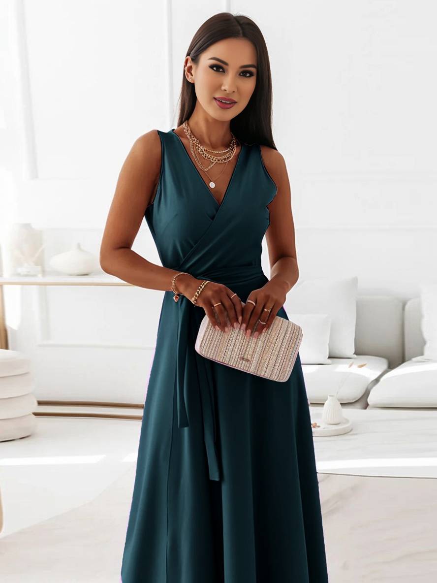 MILOU – Robe Femme Longue à Nœud Col V