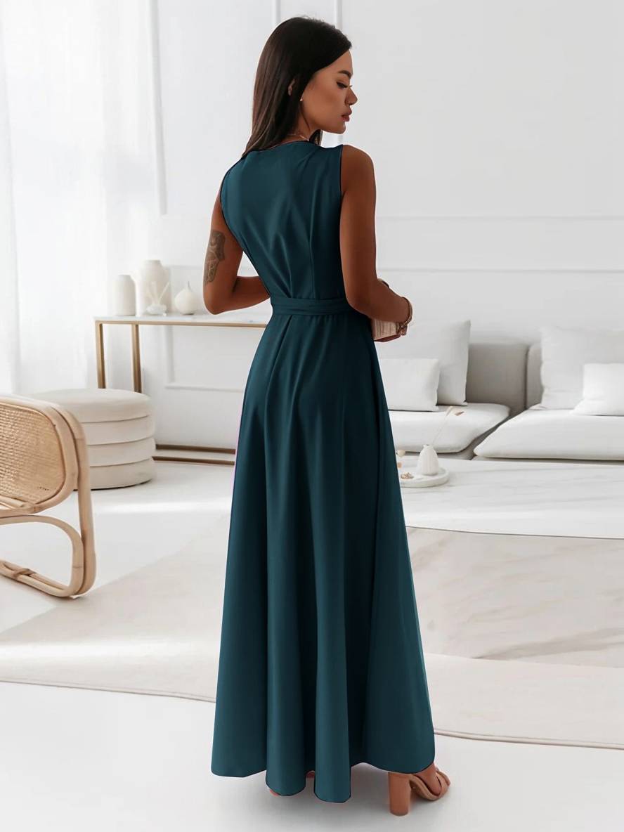 MILOU – Robe Femme Longue à Nœud Col V