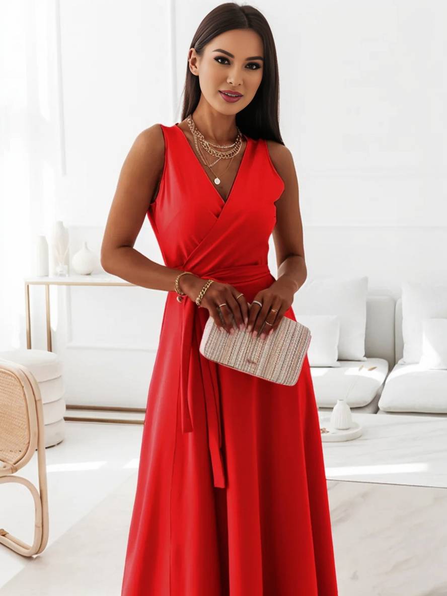 MILOU – Robe Femme Longue à Nœud Col V