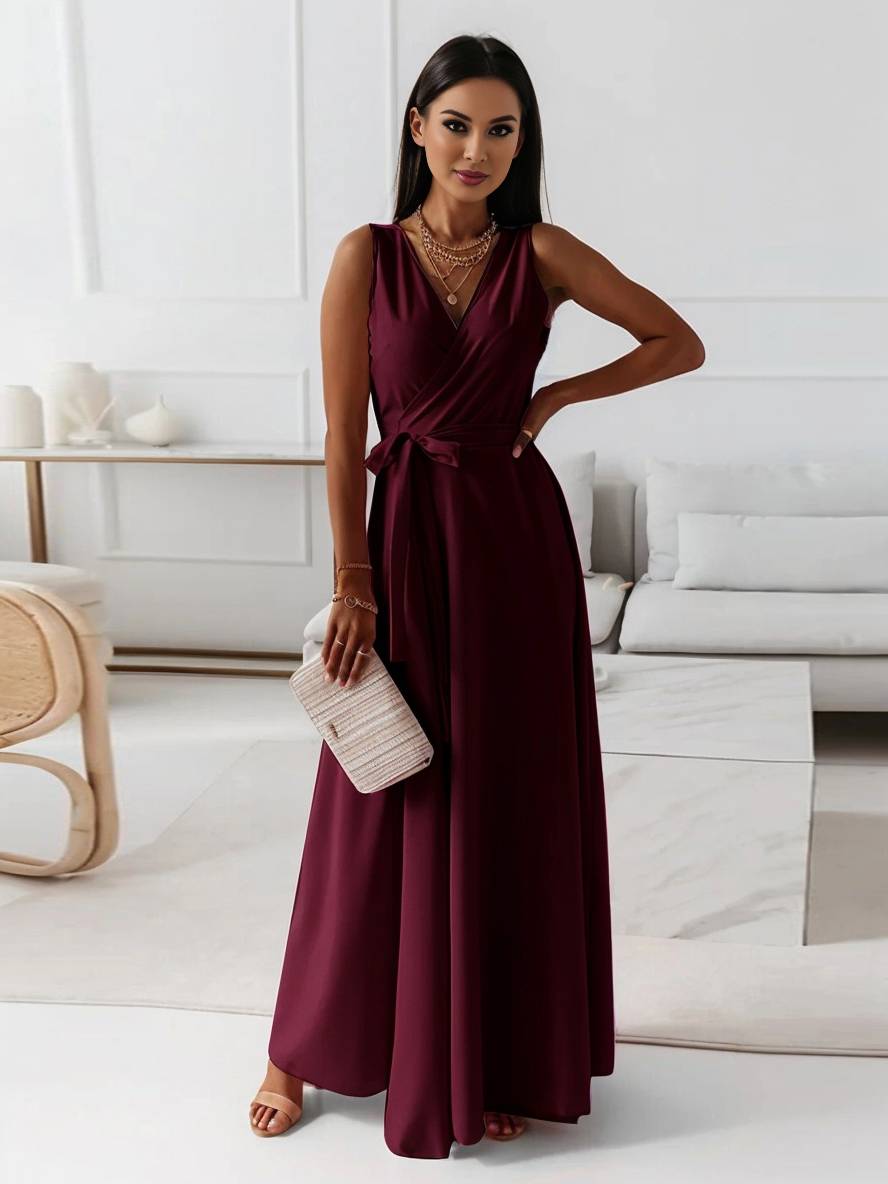 MILOU – Robe Femme Longue à Nœud Col V