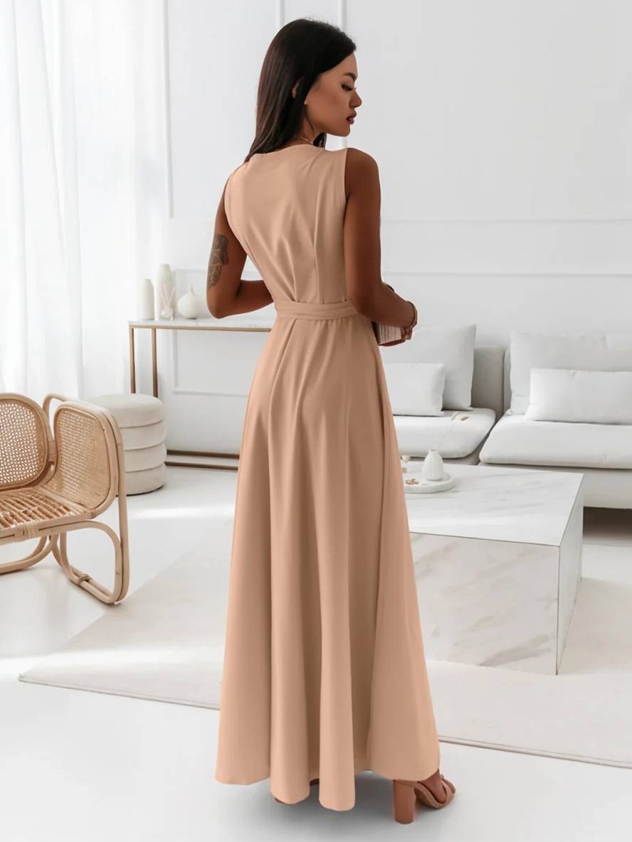 MILOU – Robe Femme Longue à Nœud Col V