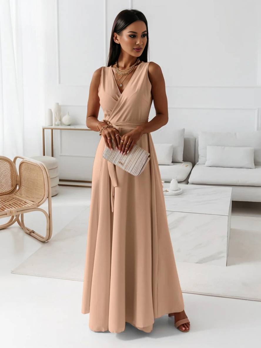 MILOU – Robe Femme Longue à Nœud Col V