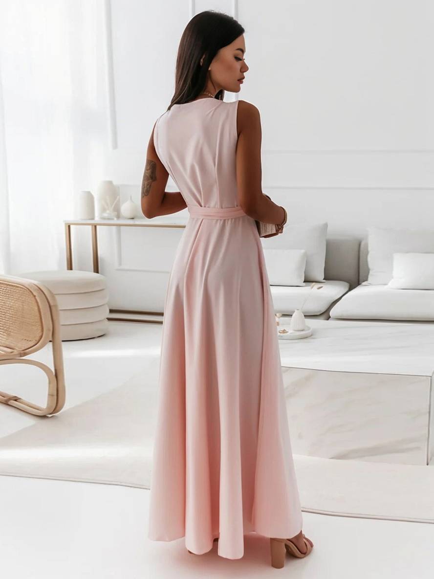 MILOU – Robe Femme Longue à Nœud Col V