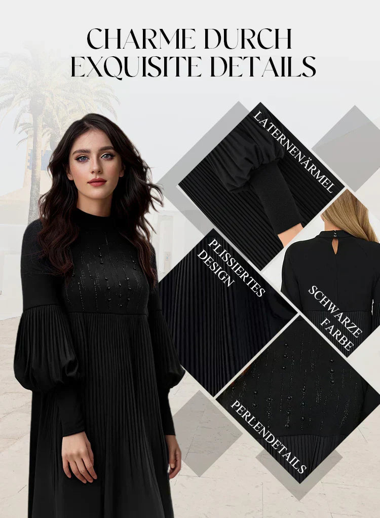 Marlene | Robe grande taille avec col montant et manches bouffantes