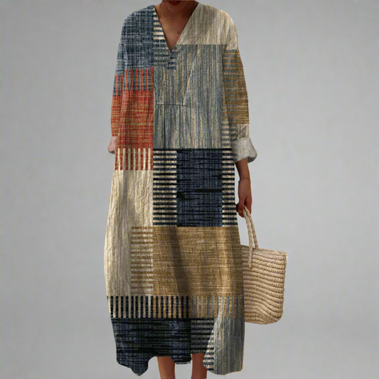 Harriet | Robe Maxi décontractée en patchwork aux tons de terre