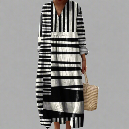 Lydia | Robe Maxi à Rayures Monochromes