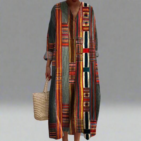 Robe maxi bohème à rayures géométriques Marianne