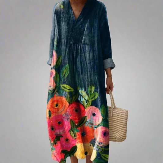 Rosaipop| Robe longue en coton à fleurs aquarelle