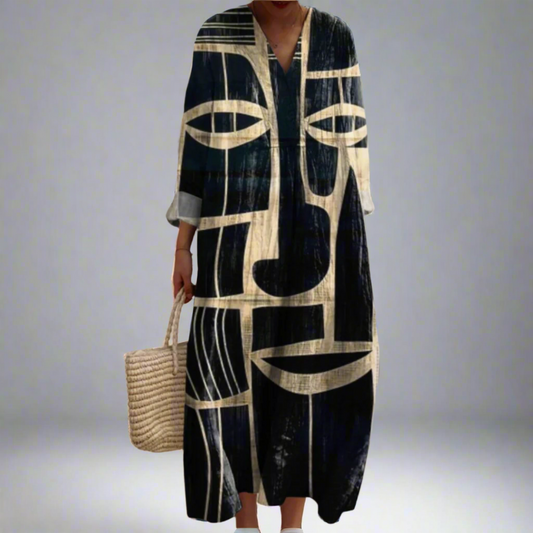 Lorna | Robe mi-longue artistique inspirée du tribalisme