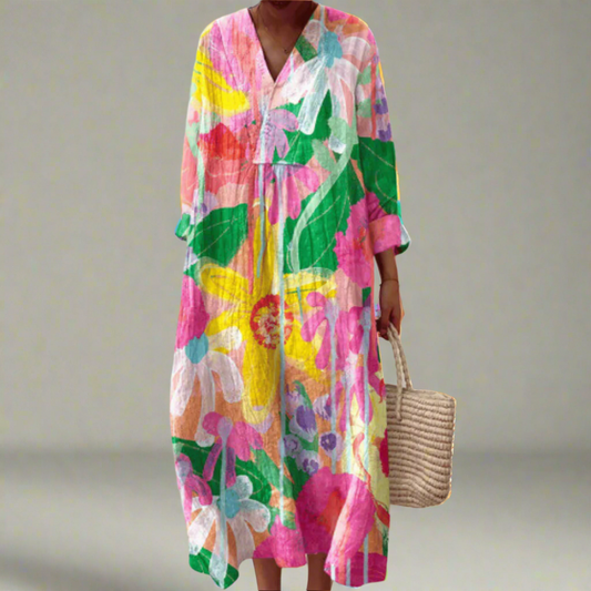 Robe longue maxi Tilly à fleurs aquarelle et style léger