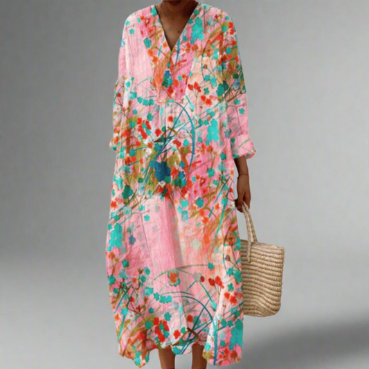 Lana | Robe fluide fleurie couleur blush doux