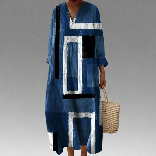 Evelyn | Robe Maxi Ample en Marine Abstraite