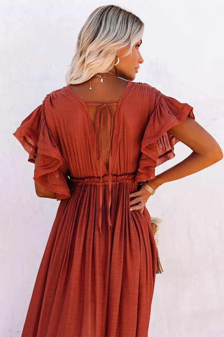 TALIA – Robe Longue Bohème Terracotta Fluide et Élégante
