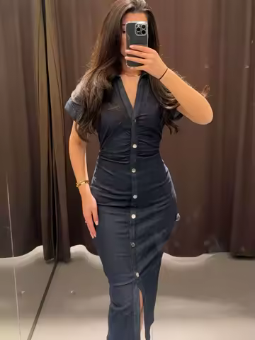 Clara | Robe midi élégante en denim