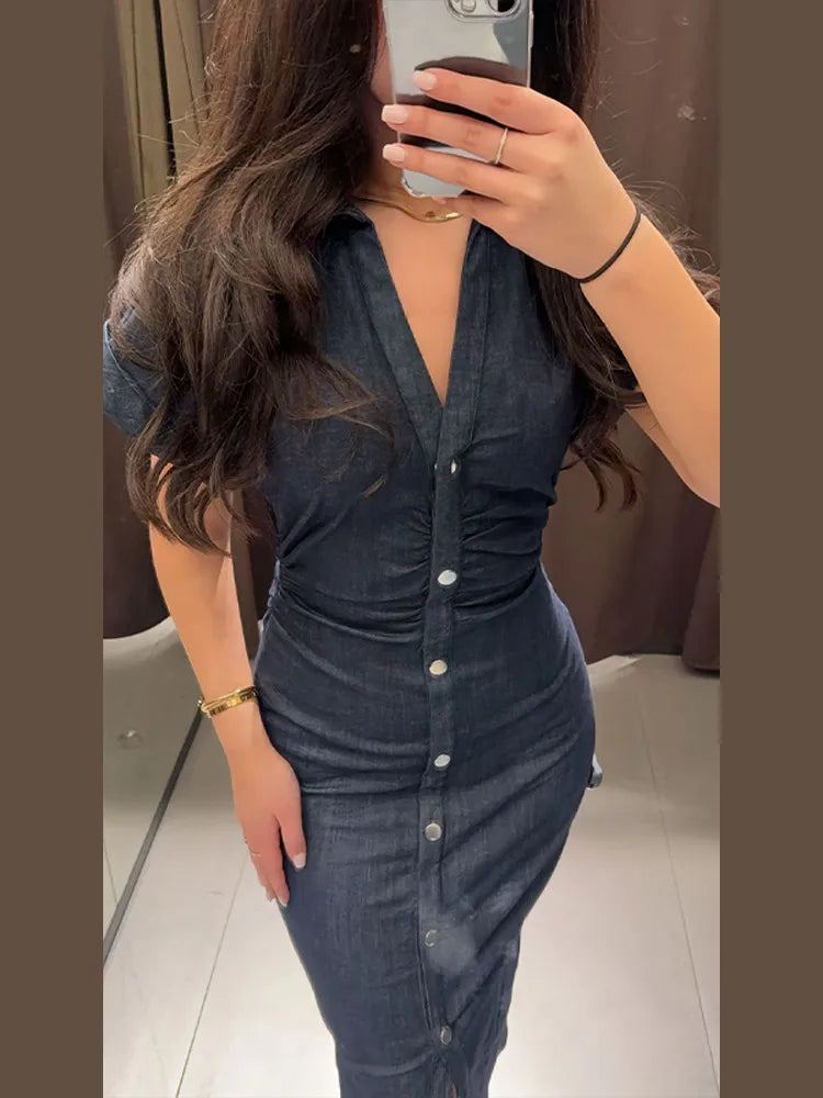 Clara | Robe midi élégante en denim