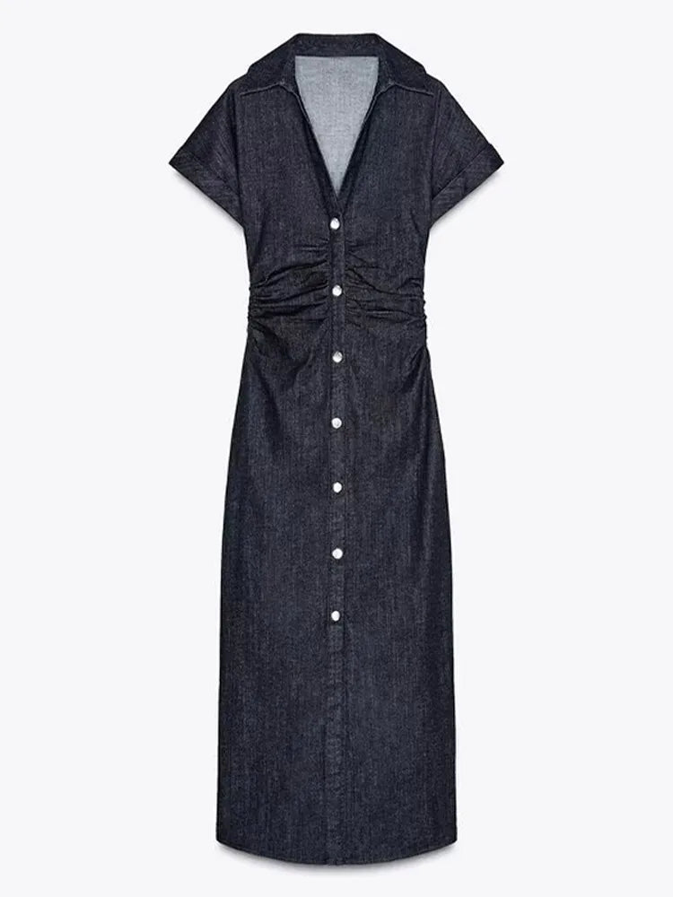 Clara | Robe midi élégante en denim