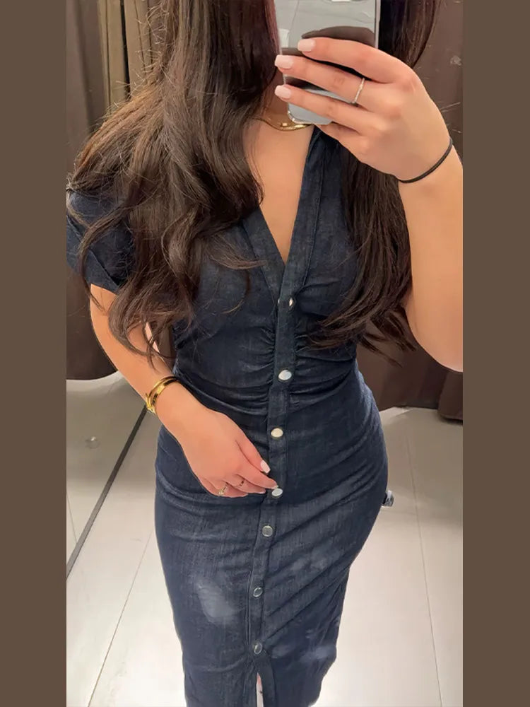 Clara | Robe midi élégante en denim
