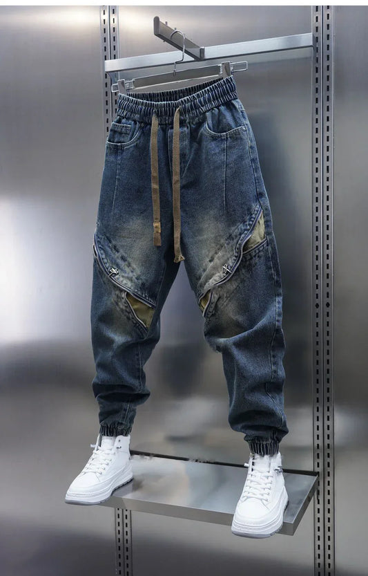 Pantaloni Baggy in Denim con Vita Regolabile