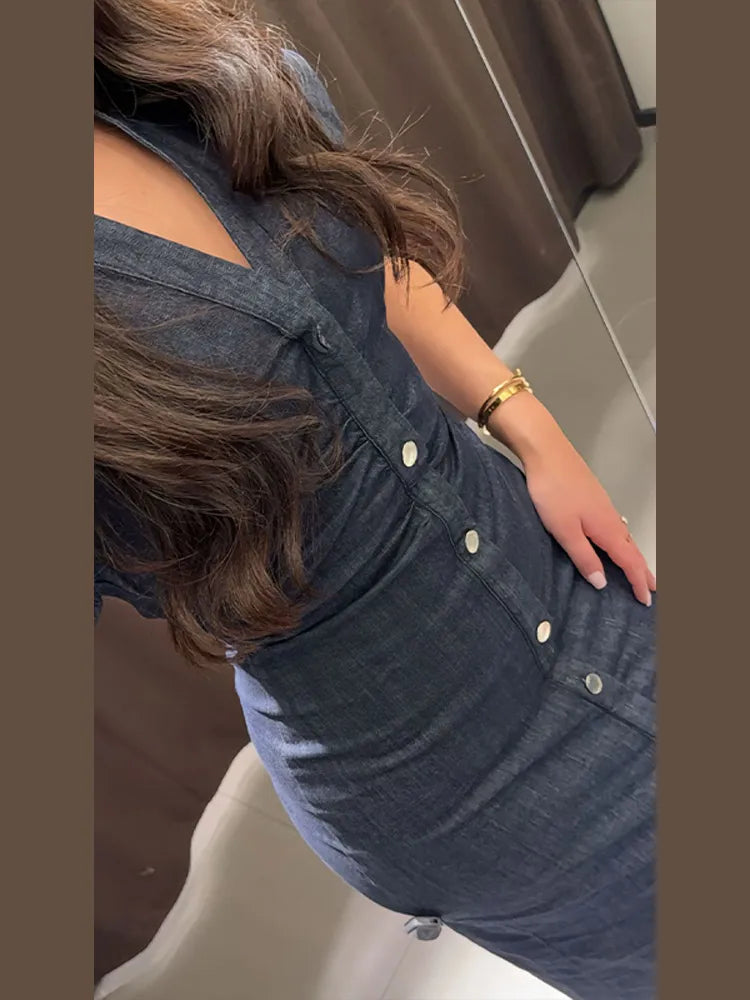 Clara | Robe midi élégante en denim