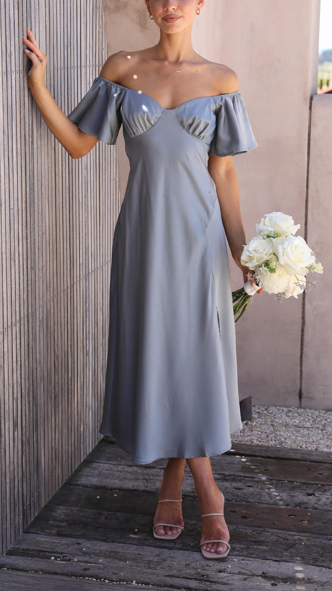 Nalani | Robe longue à volants avec bretelles sans épaules
