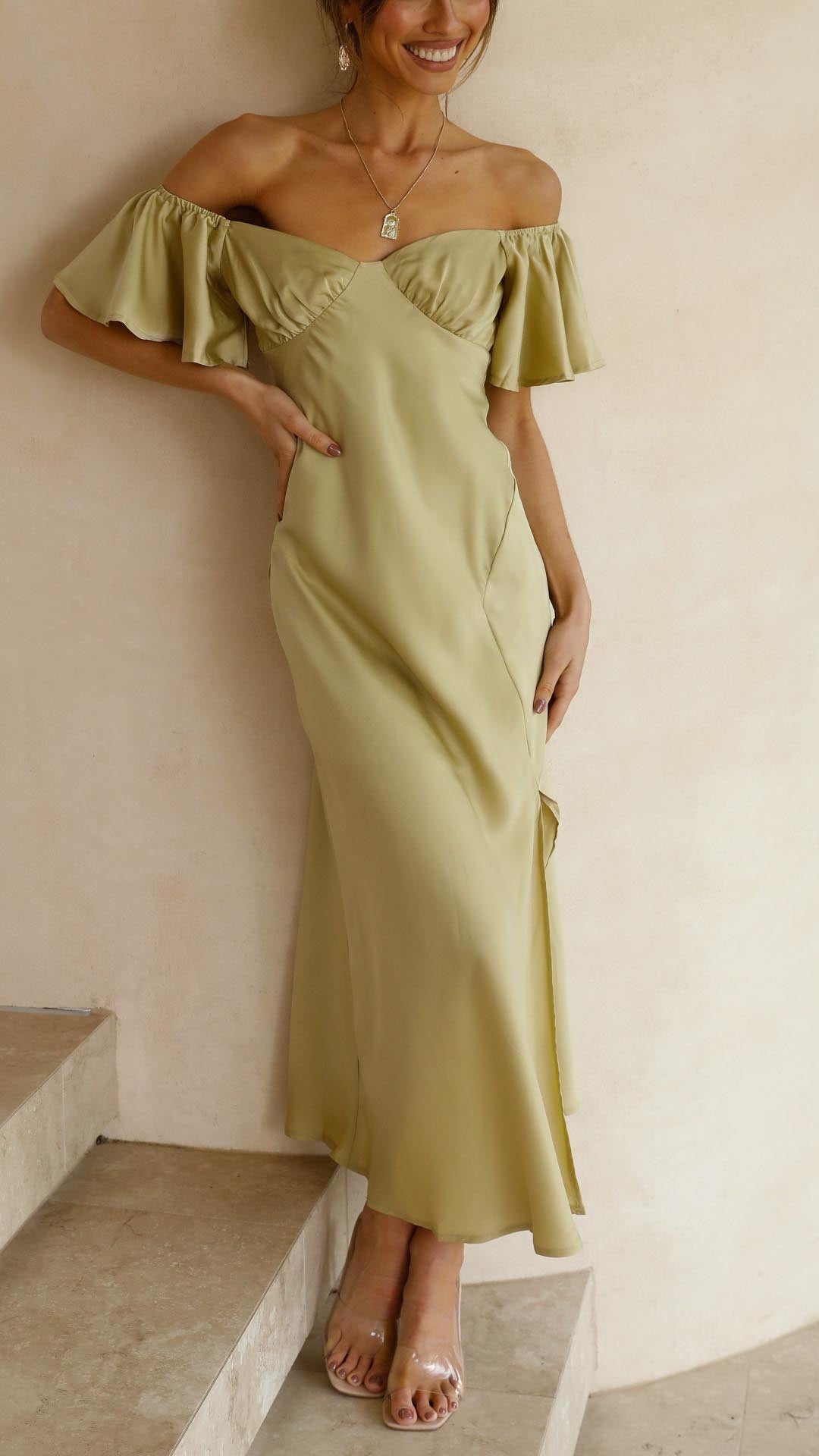 Nalani | Robe longue à volants avec bretelles sans épaules