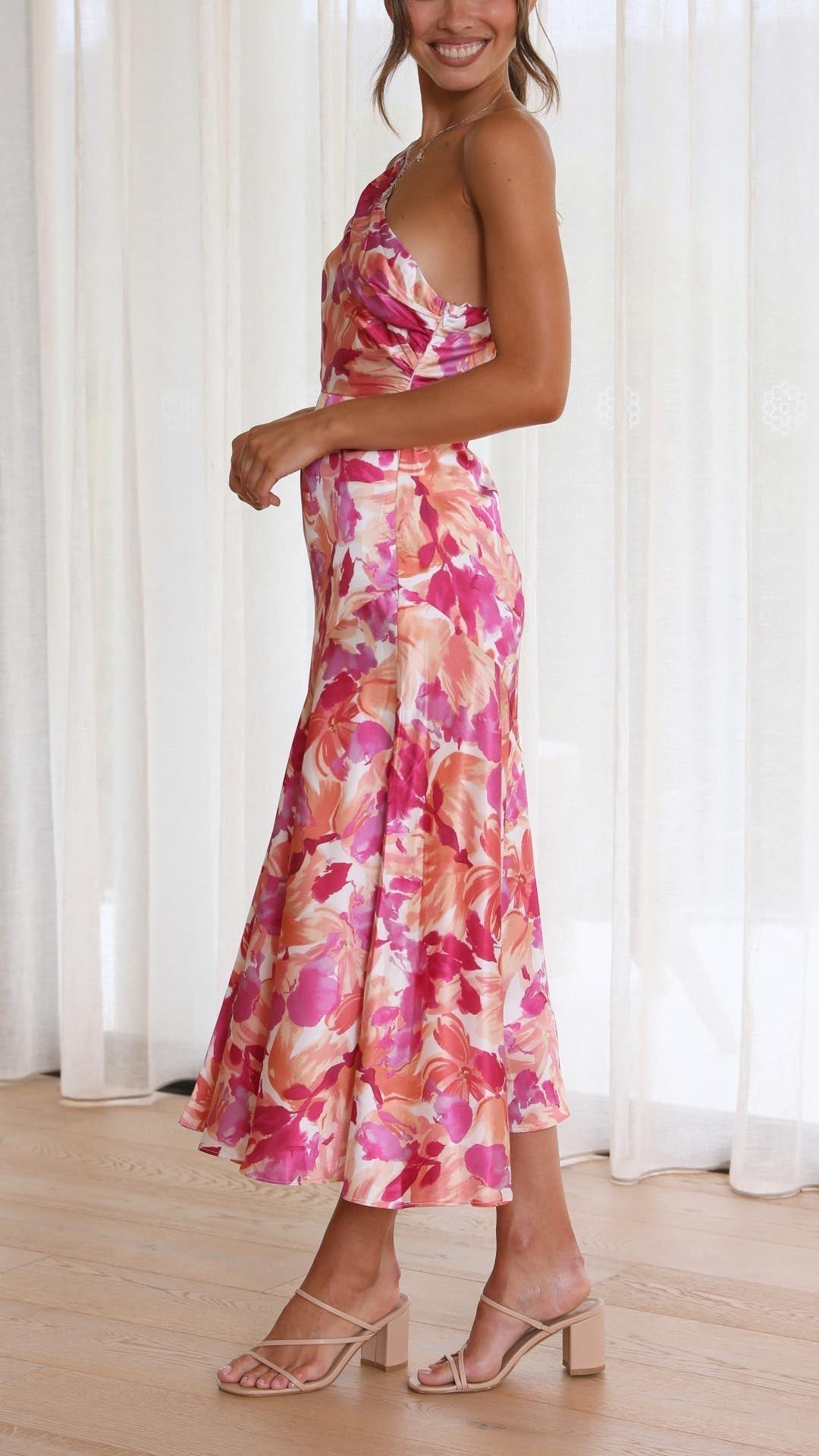Sophie | Robe longue à motifs floraux avec taille haute et manches en échelle