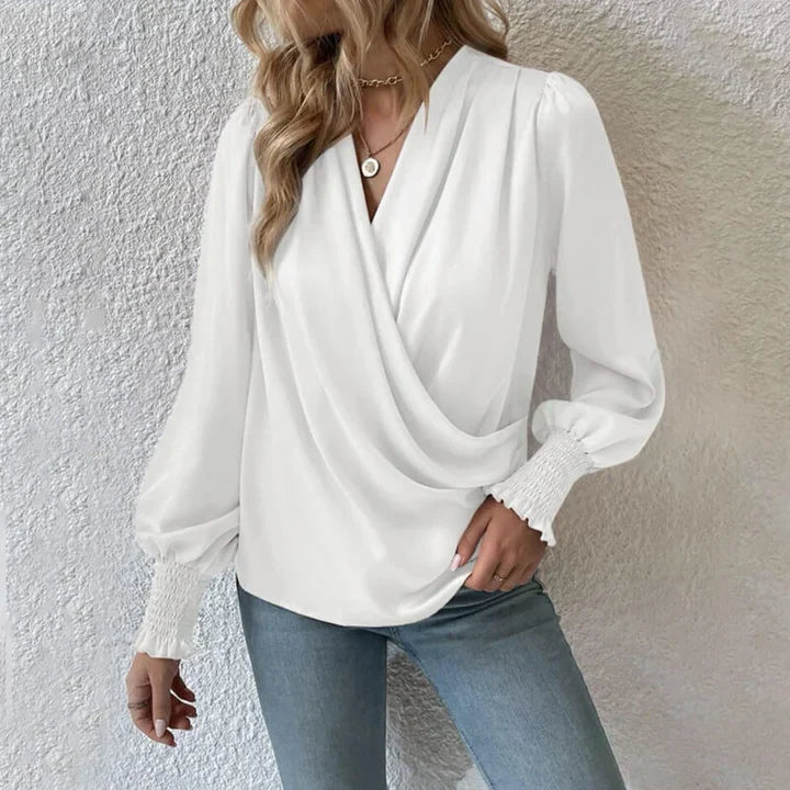 Zendaya | Blouse élégante à manches lanternes et décolleté en V pour femmes