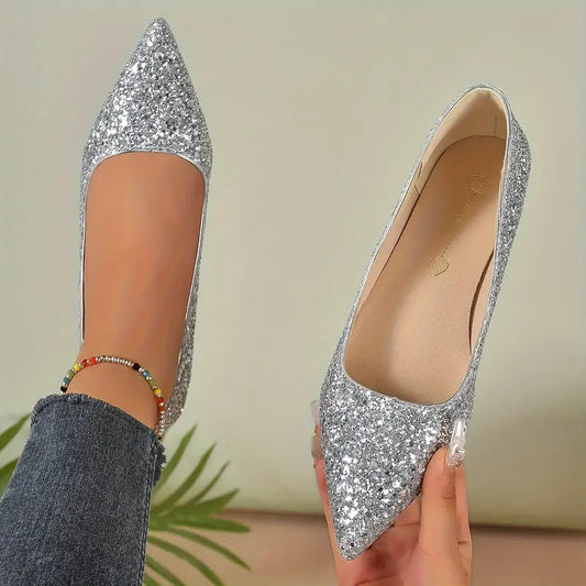 Xitlaly | Ballerines Élégantes à Paillettes Pointues avec Semelle Rembourrée pour Femme