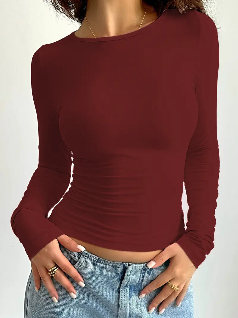 Adrianna | T-shirt à manches longues avec col rond confortable pour femme