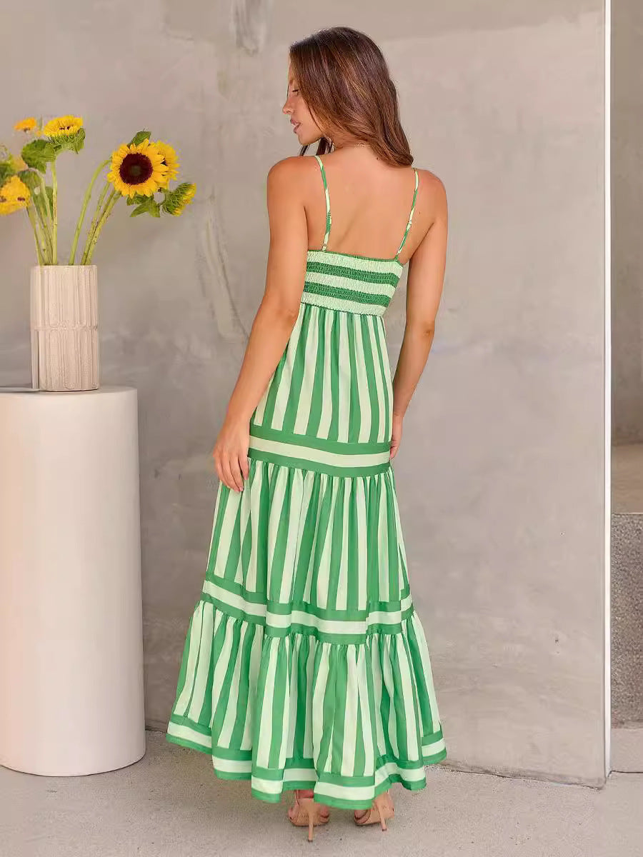 Marisol | Robe longue à rayures avec bretelles spaghetti et poches