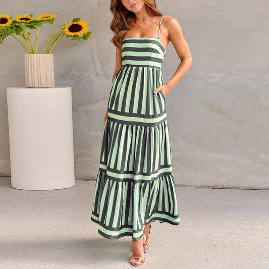 Marisol | Robe longue à rayures avec bretelles spaghetti et poches