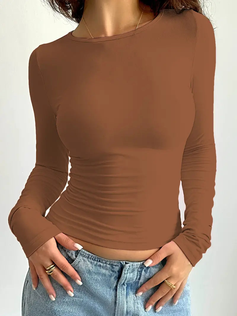Adrianna | T-shirt à manches longues avec col rond confortable pour femme