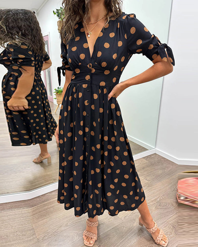 Mina™ | Vestito a Pois con Scollatura a V