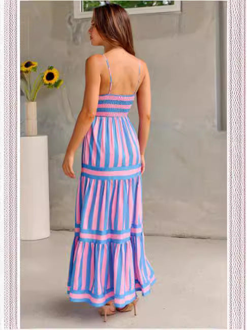 Marisol | Robe longue à rayures avec bretelles spaghetti et poches