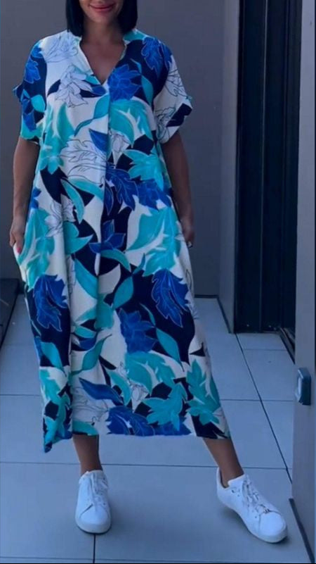 Nia | Robe midi imprimée avec décolleté en V